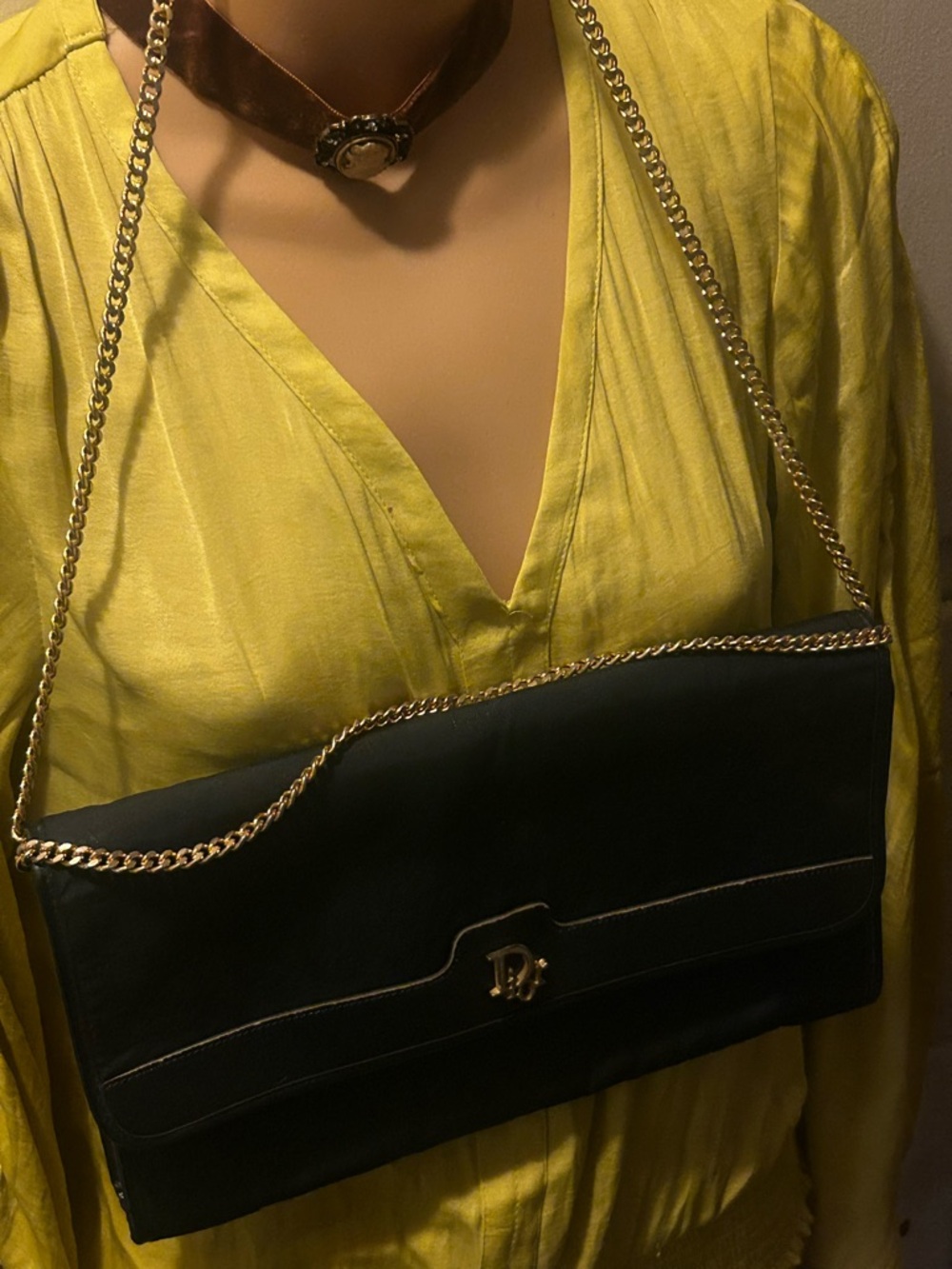 Dior Black Leather Crossbody Bag with Gold Chain